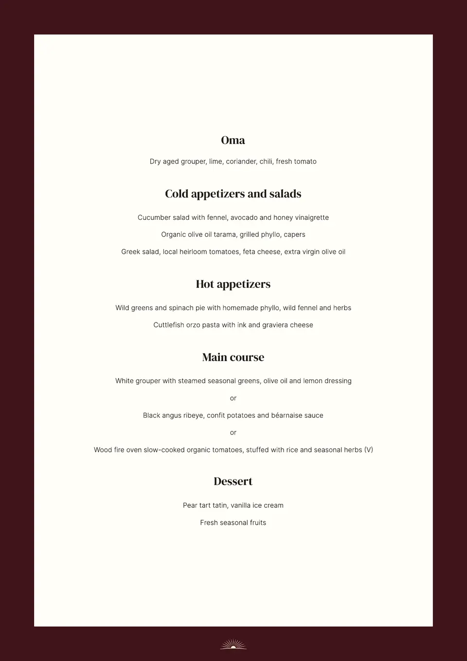 DUSK Cookoovaya menu, food menu